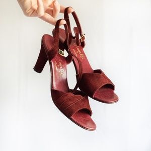 Vintage Blood Red Suede Heels